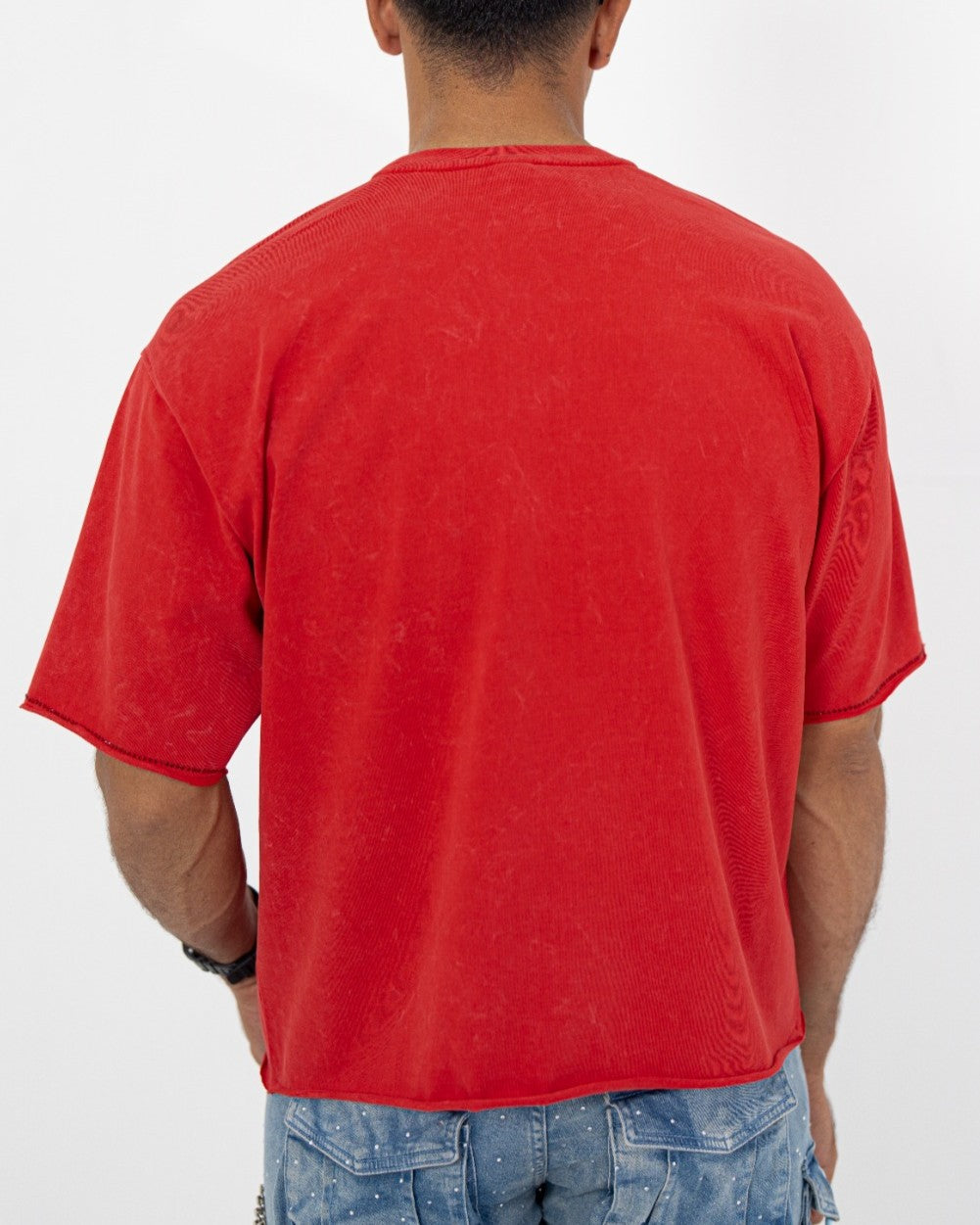Full Speed Red Rhinestone Cropped Premium Mens Tee