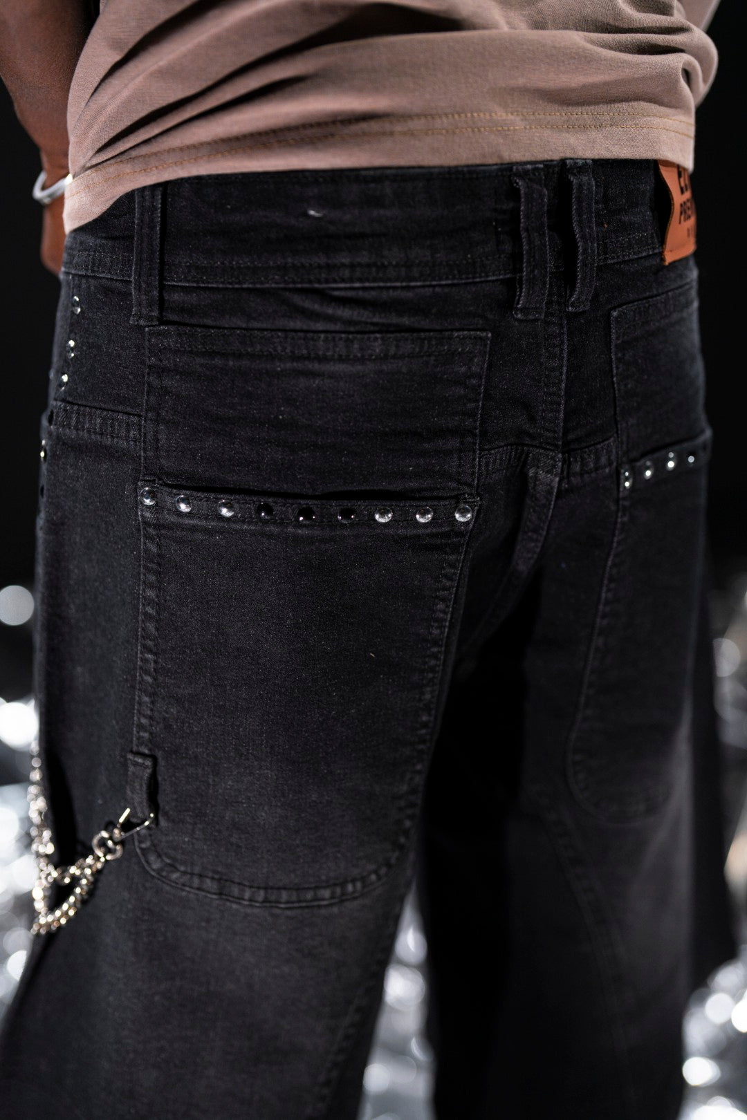 Movie Star Embellished Black Mens Denim Shorts + Chain