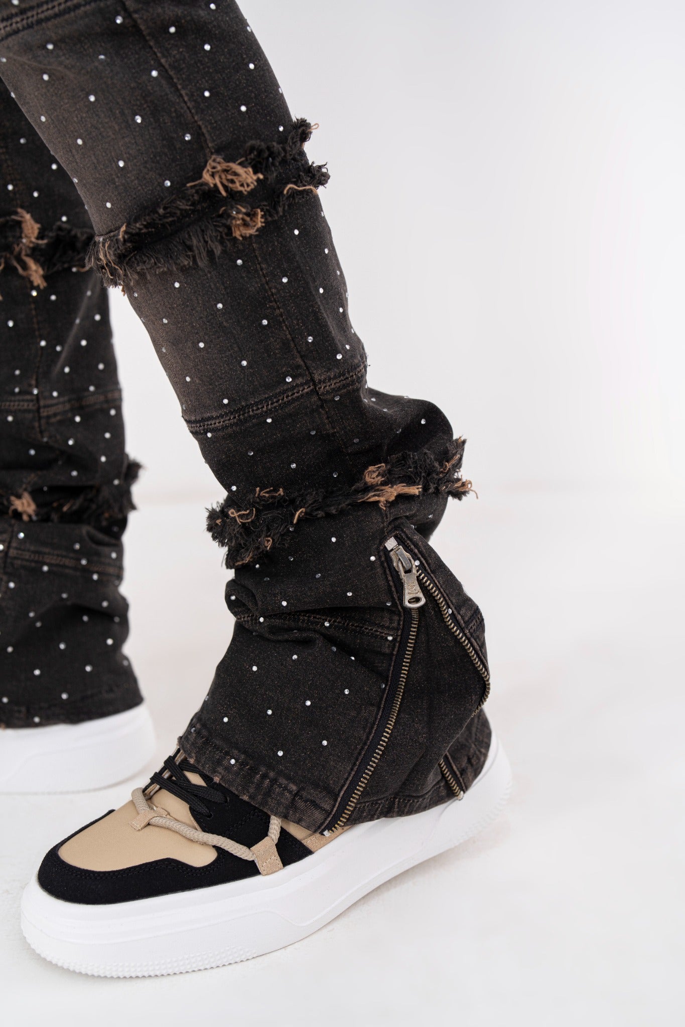 Full Stone Taupe Premium Mens Stacked Jeans + Wallet Chain