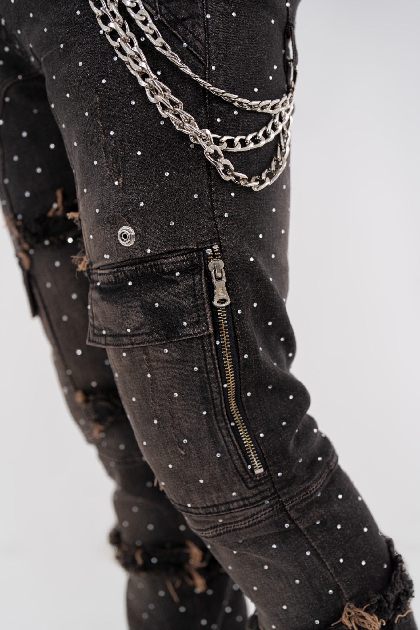 Full Stone Taupe Premium Mens Stacked Jeans + Wallet Chain