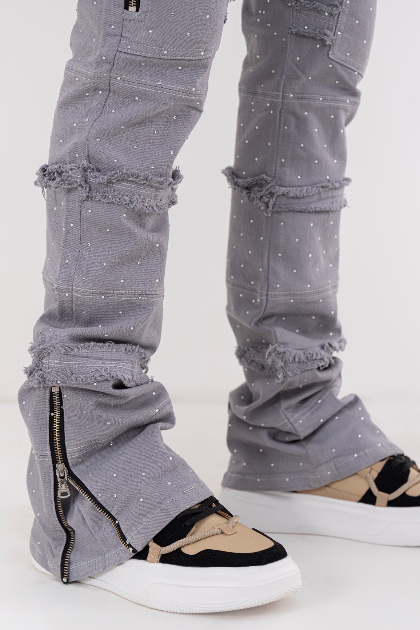 Full Stone Silver Premium Mens Stacked Jeans + Wallet Chain