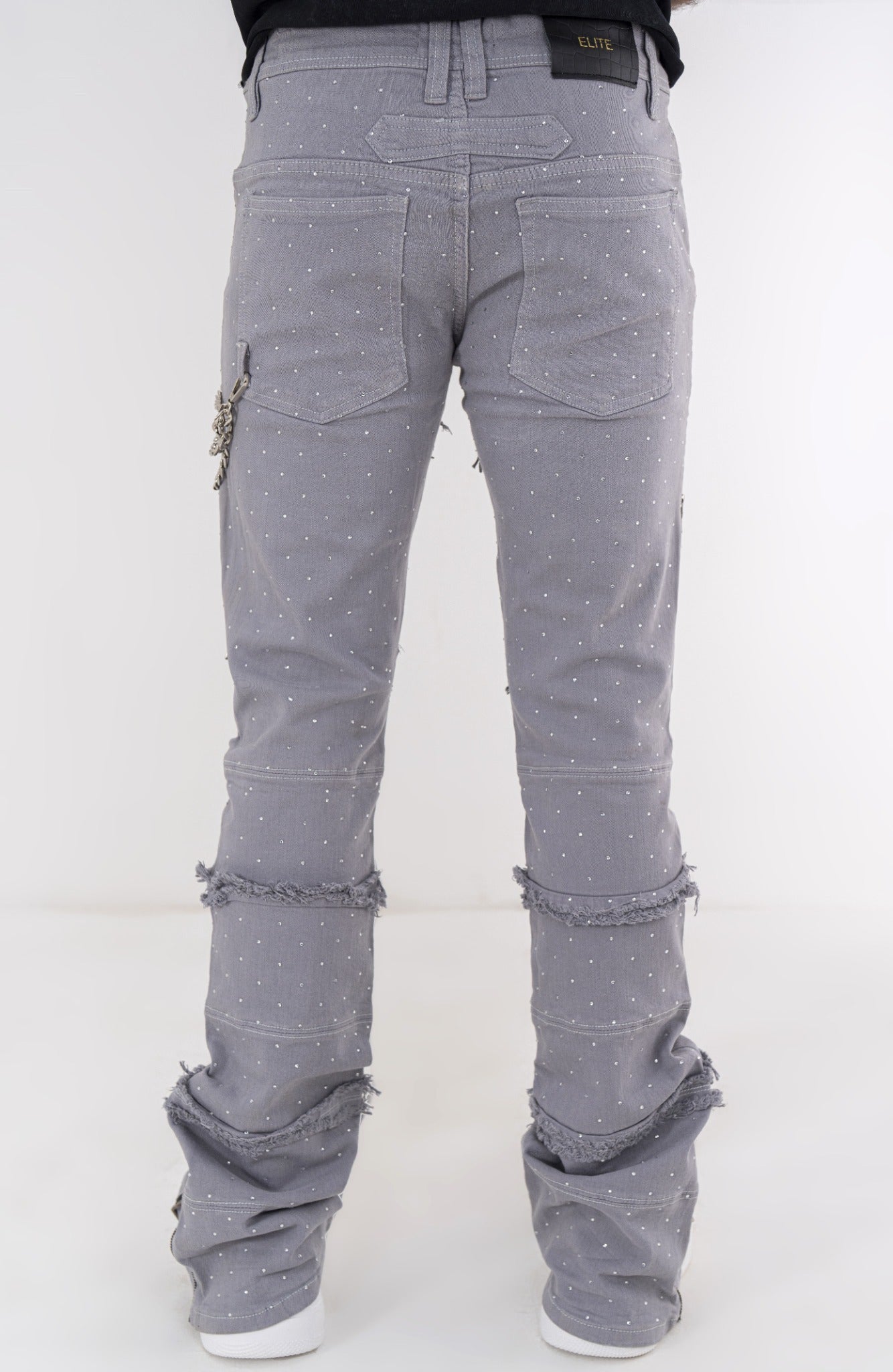 Full Stone Silver Premium Mens Stacked Jeans + Wallet Chain