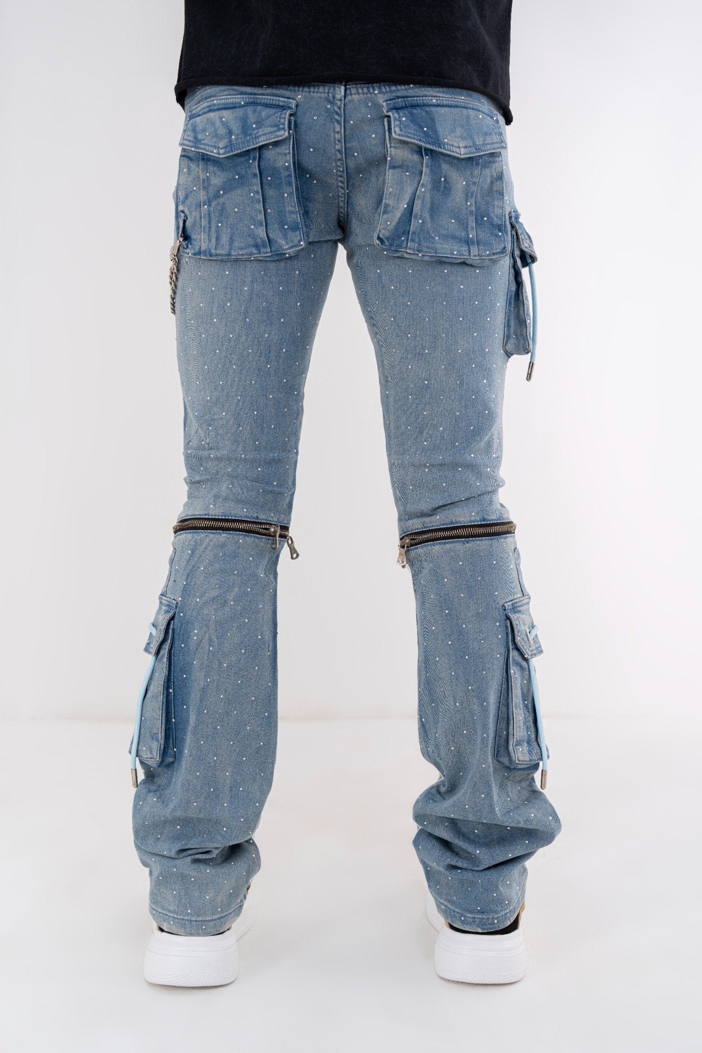 Full Stone Ocean Blue Premium Mens Stacked Jeans + Wallet Chain