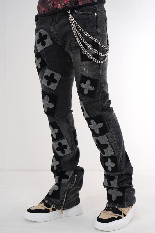 4Clover BlackPremium Mens Stacked Jeans + Wallet Chain