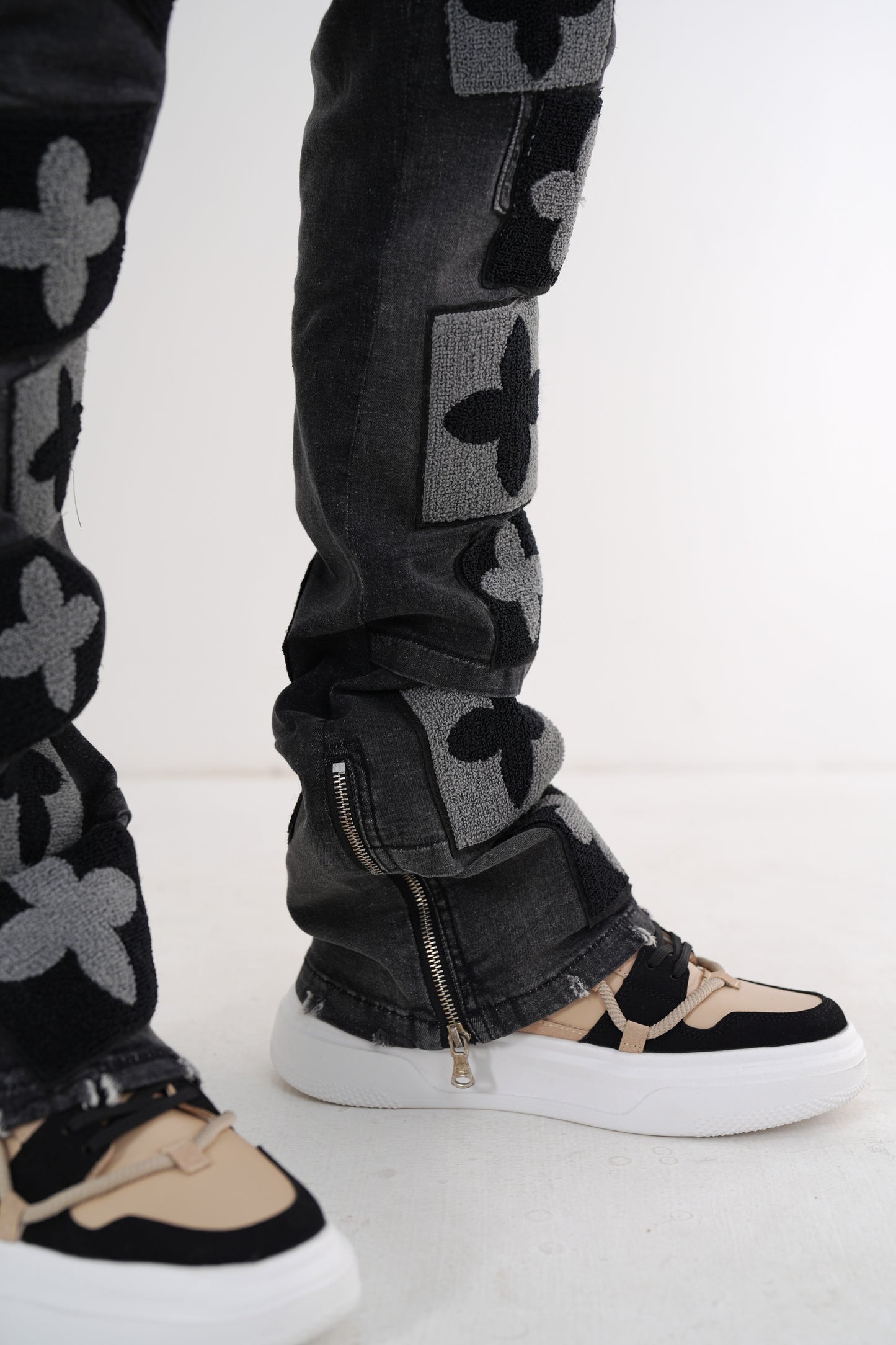 4Clover BlackPremium Mens Stacked Jeans + Wallet Chain