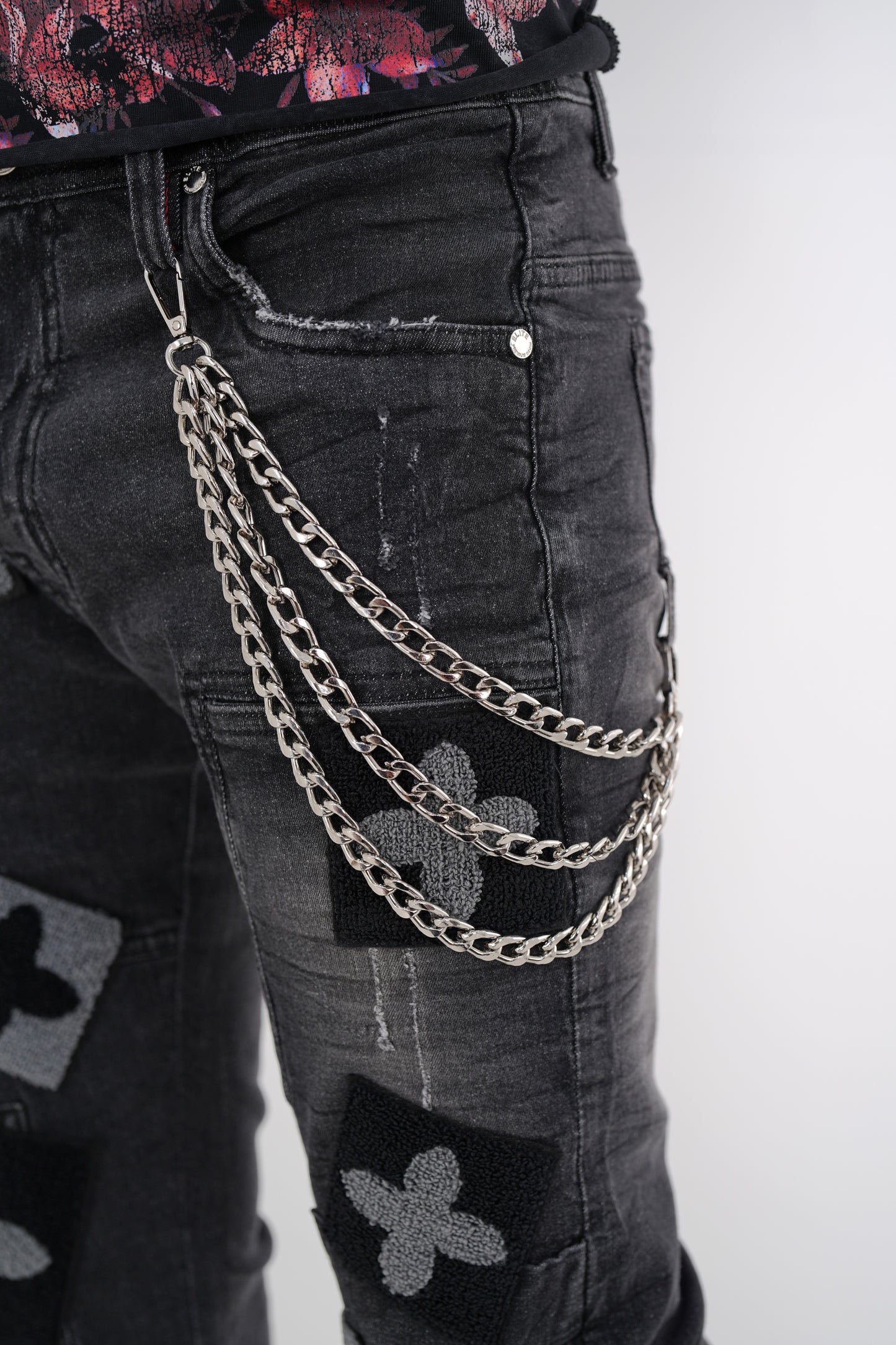 4Clover BlackPremium Mens Stacked Jeans + Wallet Chain