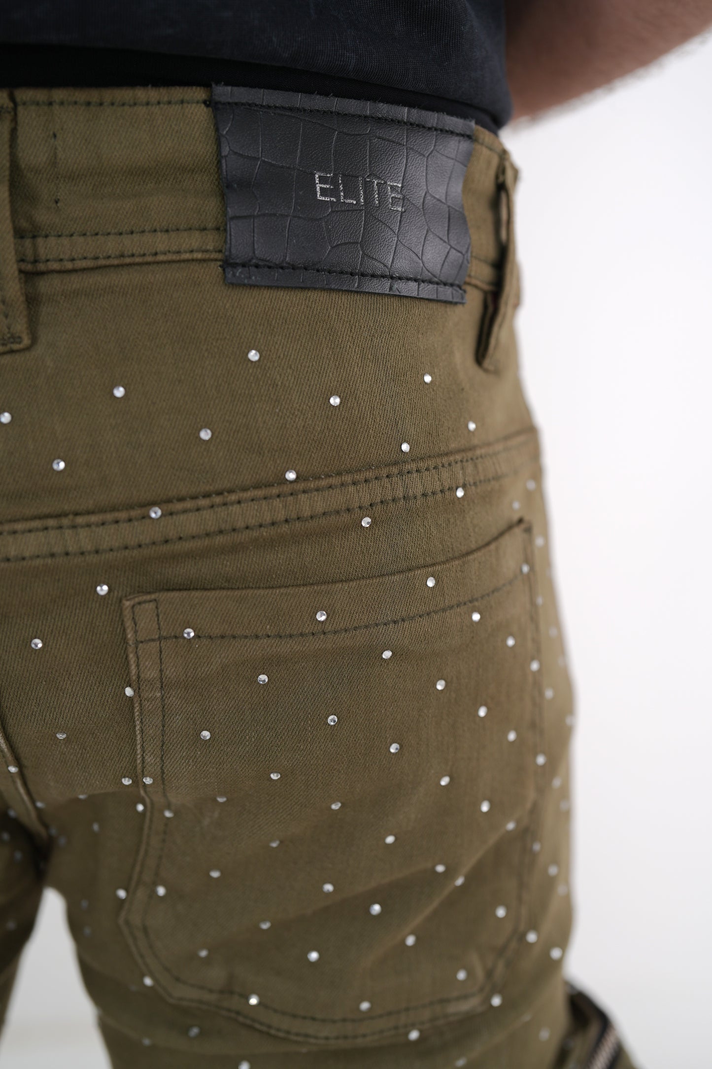 Full Stone Olive Premium Mens Stacked Jeans + Wallet Chain