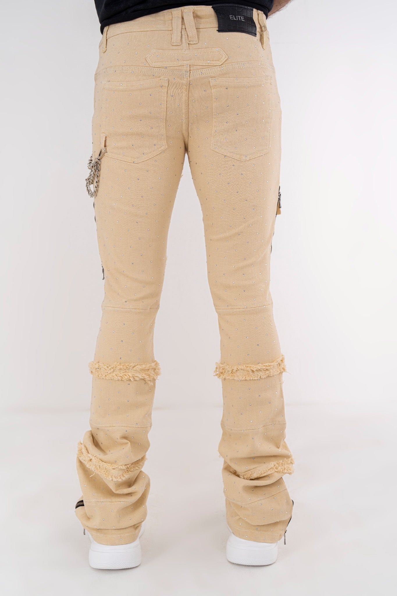 Full Stone Cream Premium Mens Stacked Jeans + Wallet Chain
