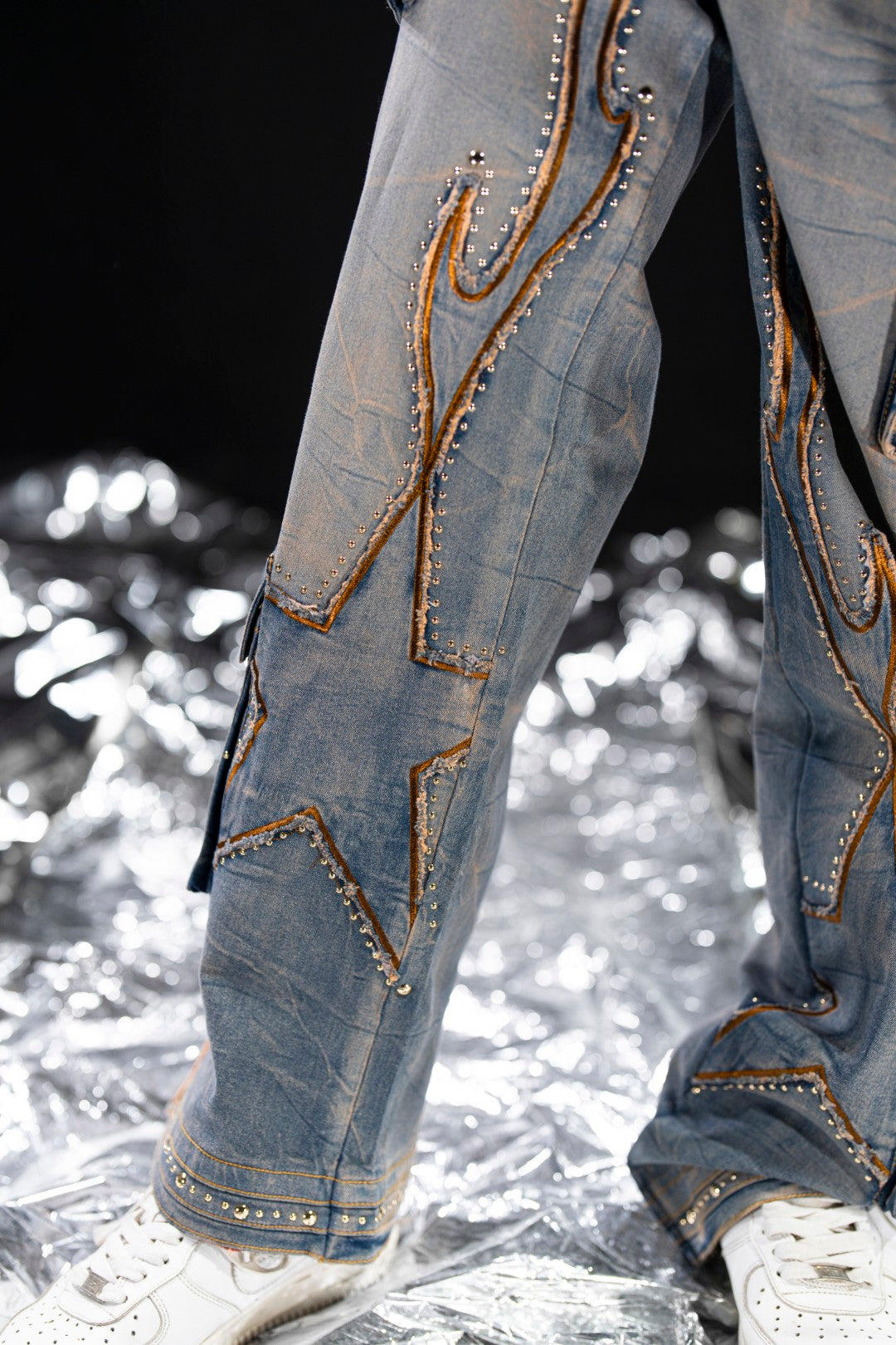 Vintage Stars Mens Cargo Jeans + Chain