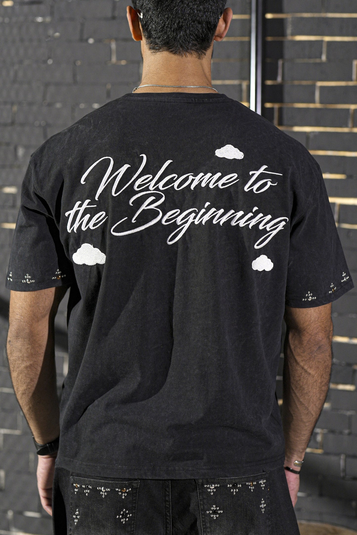 Night Premium Embellished Mens Tee Black