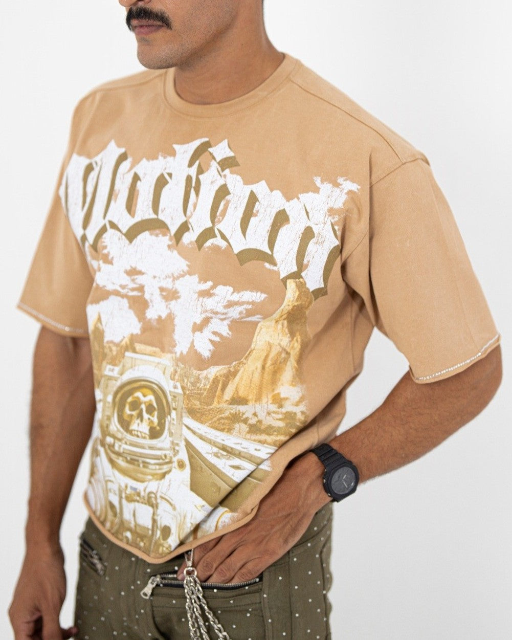 Motion Tan Rhinestone Cropped Premium Mens Tee