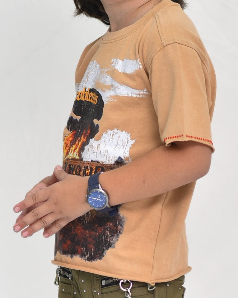 PRBLMS Stone Premium Kids Cropped Tee Tan