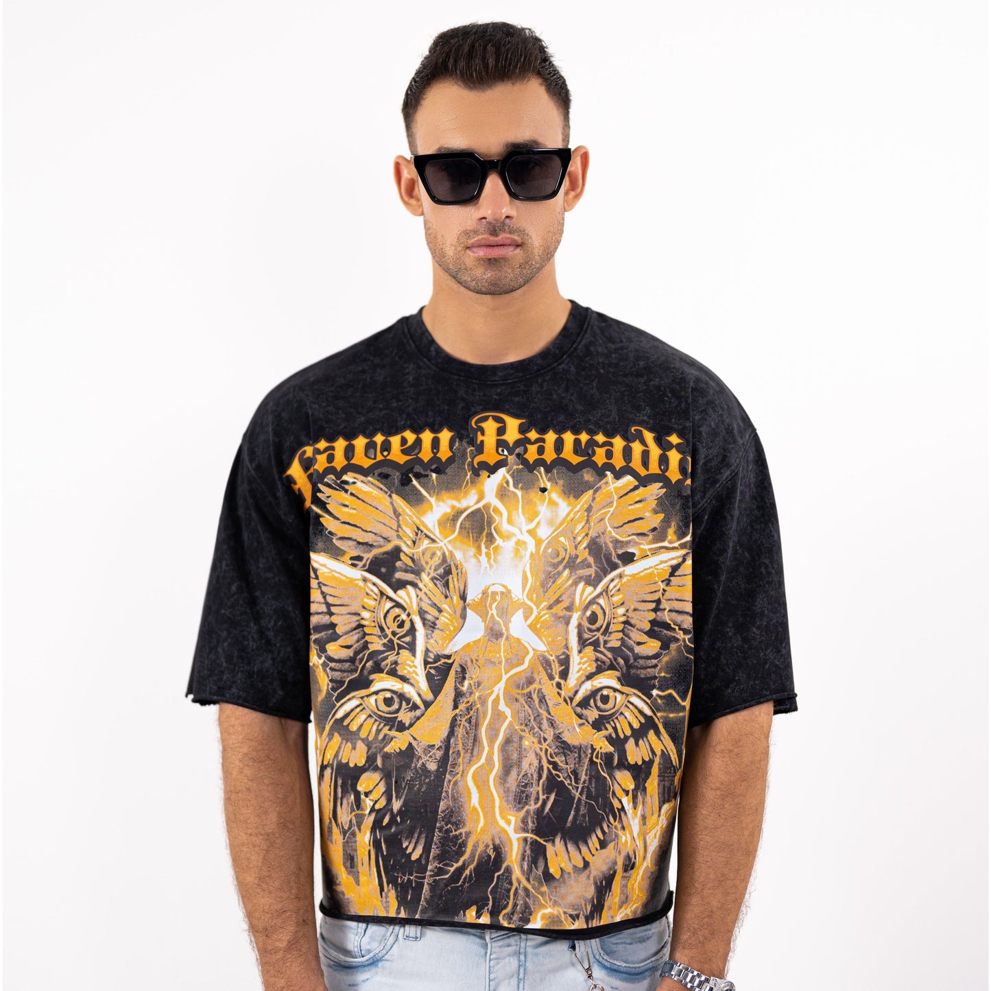 PARADISE Cropped Oversized Washed Premium Mens Tee