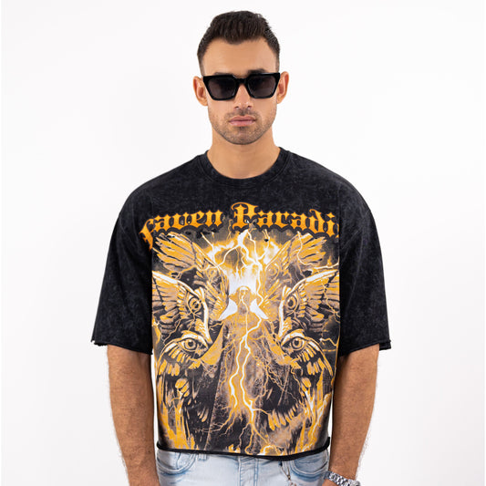 PARADISE Cropped Oversized Washed Premium Mens Tee