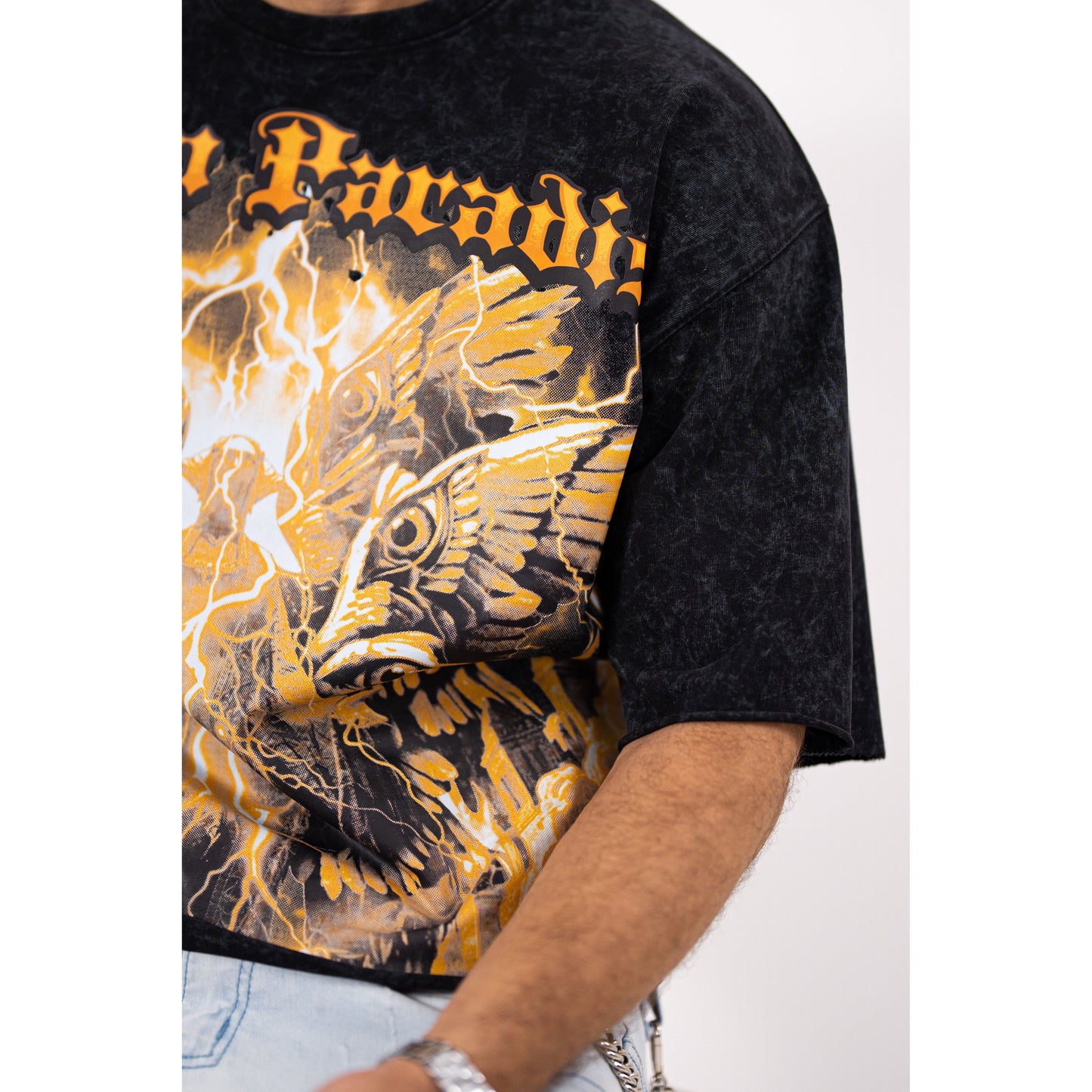 PARADISE Cropped Oversized Washed Premium Mens Tee