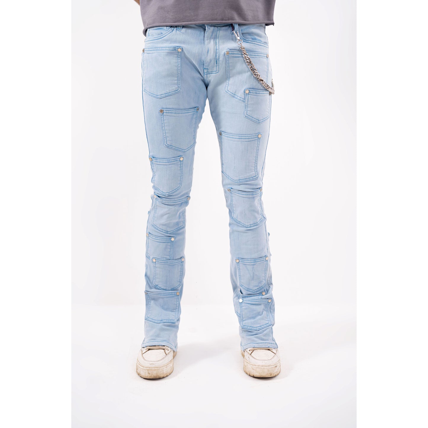 Rivets Premium Mens Stacked Jeans + Wallet Chain