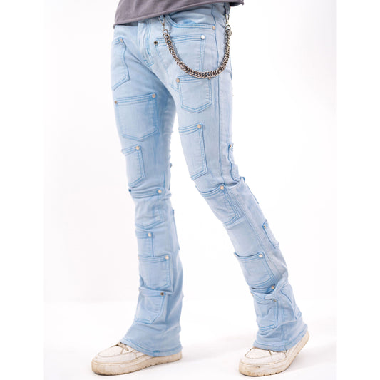 Rivets Premium Mens Stacked Jeans + Wallet Chain