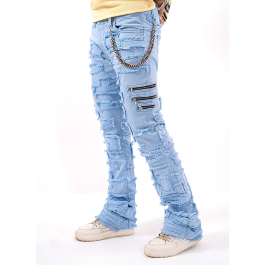 6Zipper Premium Mens Stacked Jeans + Wallet Chain