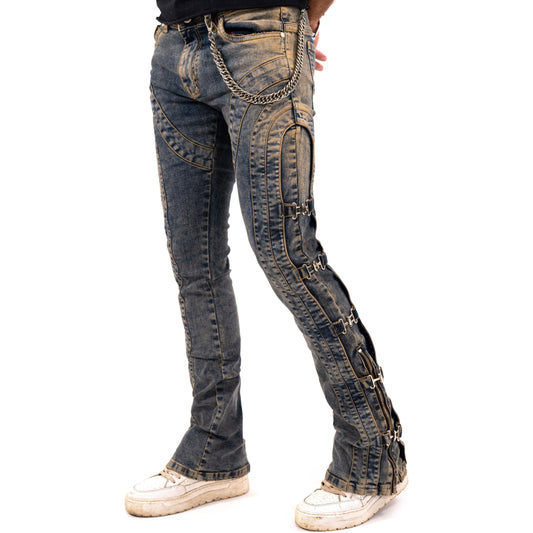 Vintage Buckle Premium Mens Stacked Jeans + Wallet Chain