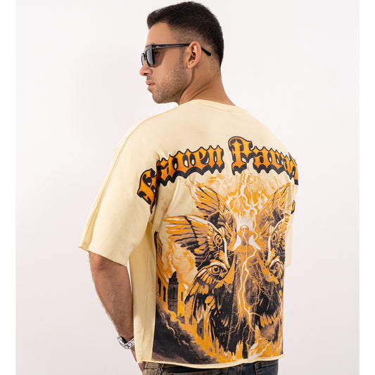 PARADISE Cropped Oversized Washed Premium Mens Tee