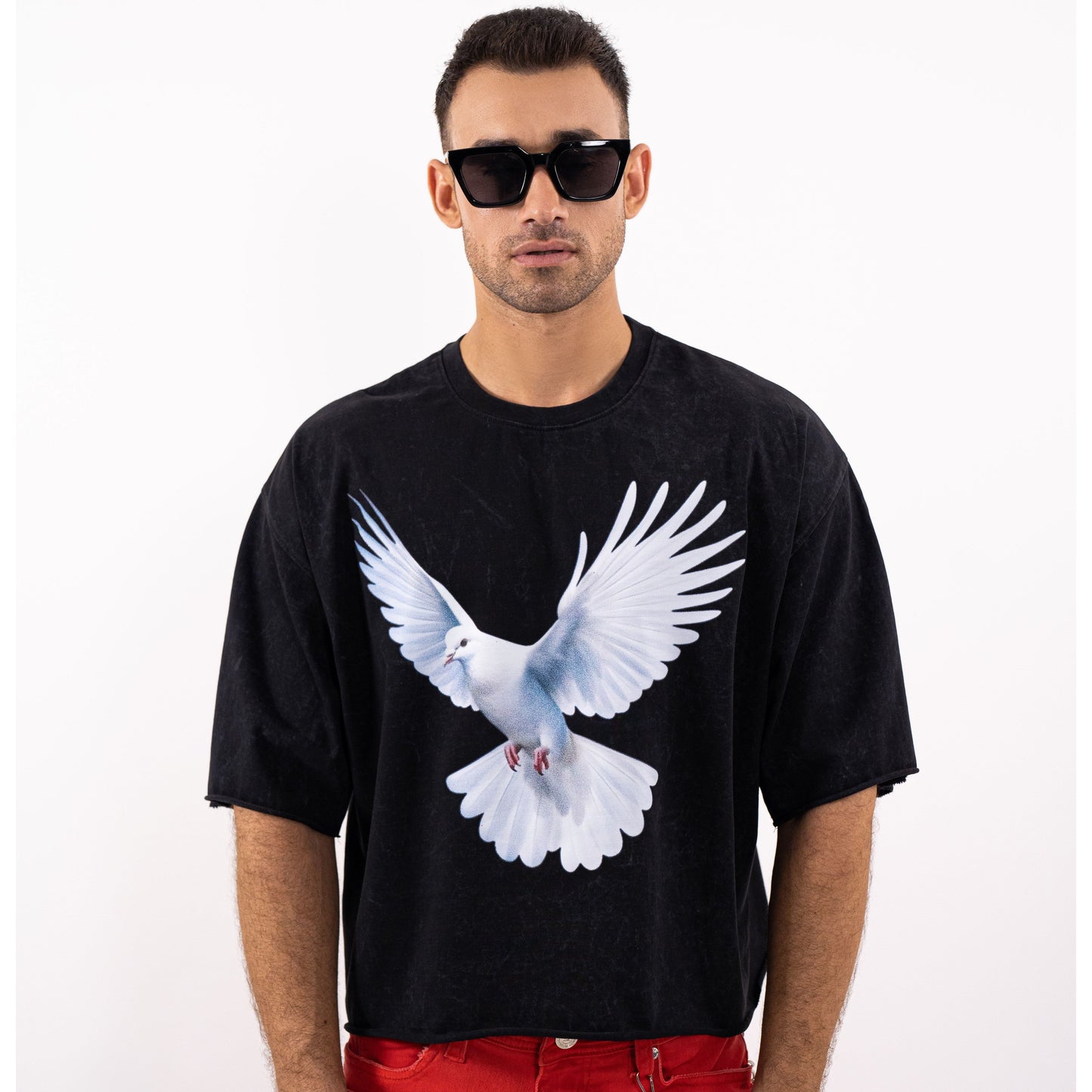 Dove Cropped Oversized Washed Premium Mens Tee