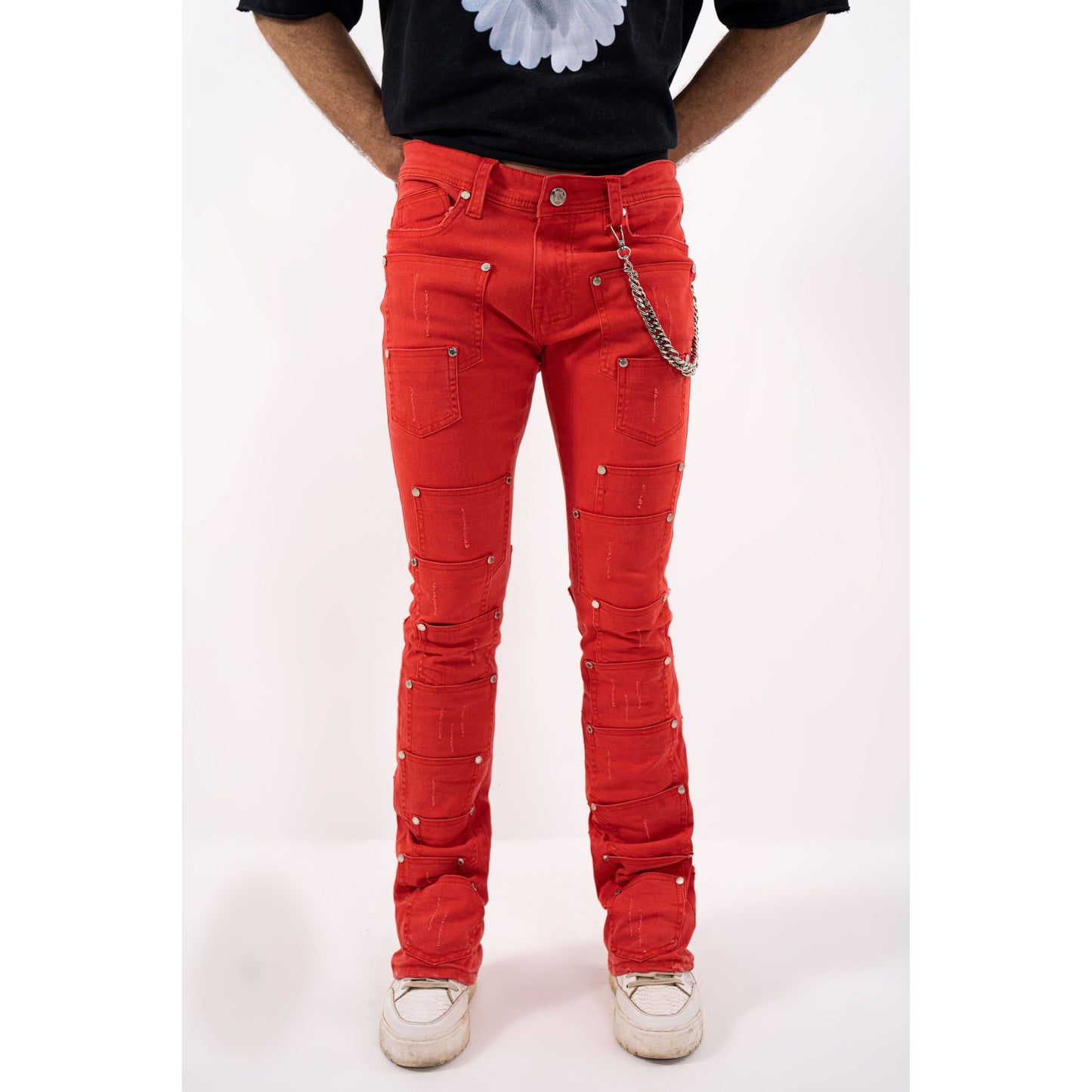 Rivets Premium Mens Stacked Jeans + Wallet Chain