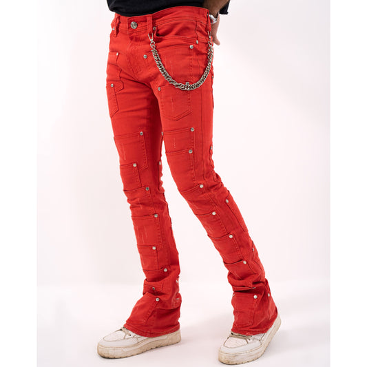 Rivets Premium Mens Stacked Jeans + Wallet Chain