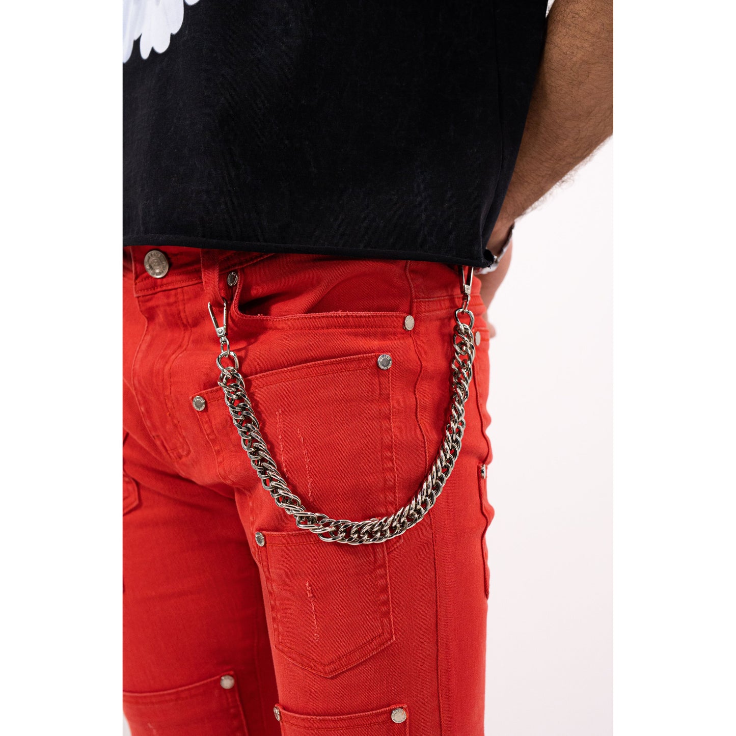 Rivets Premium Mens Stacked Jeans + Wallet Chain