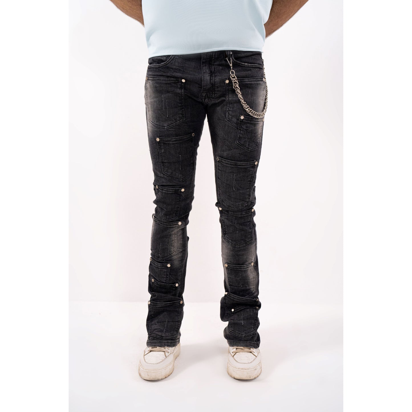 Rivets Premium Mens Stacked Jeans + Wallet Chain