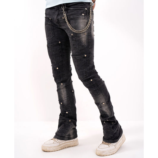 Rivets Premium Mens Stacked Jeans + Wallet Chain