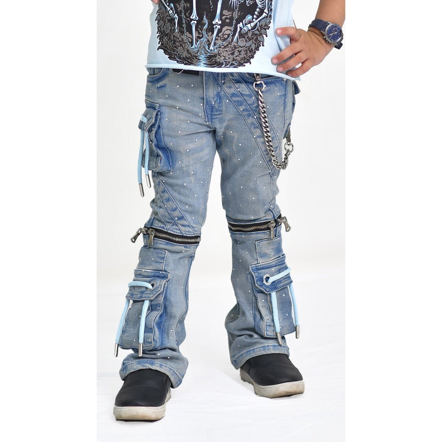 Ocean Rhinestone Premium Kids Stacked Jeans