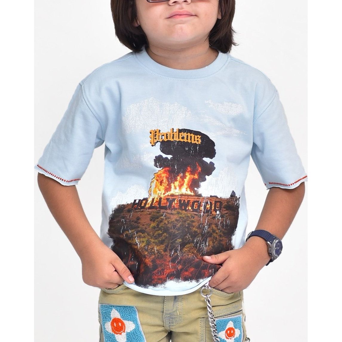 PRBLMS Stone Premium Kids Cropped Tee Baby Blue