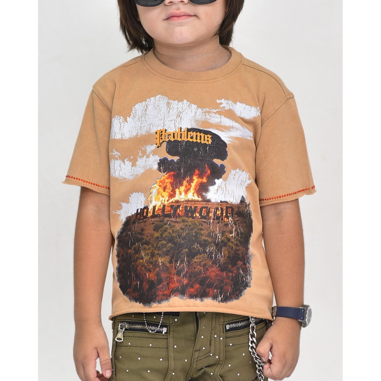 PRBLMS Stone Premium Kids Cropped Tee Tan