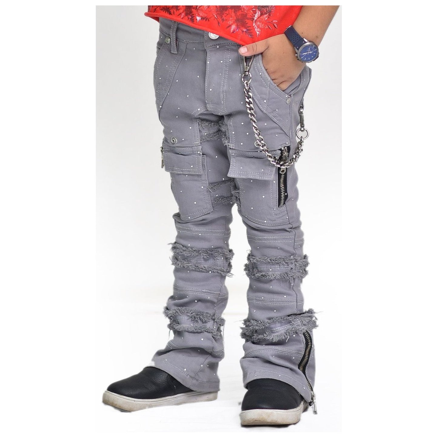Silver Rhinestone Premium Kids Stacked Jeans