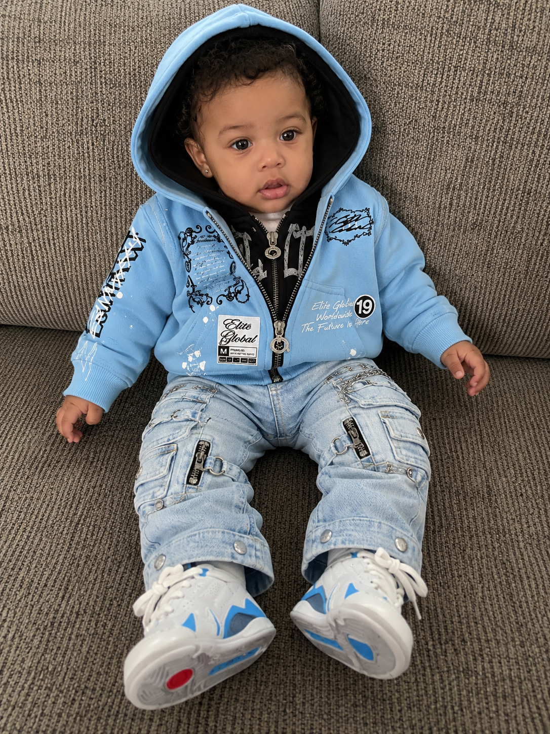 Double Layer Royal Infants Hoodie Baby Blue
