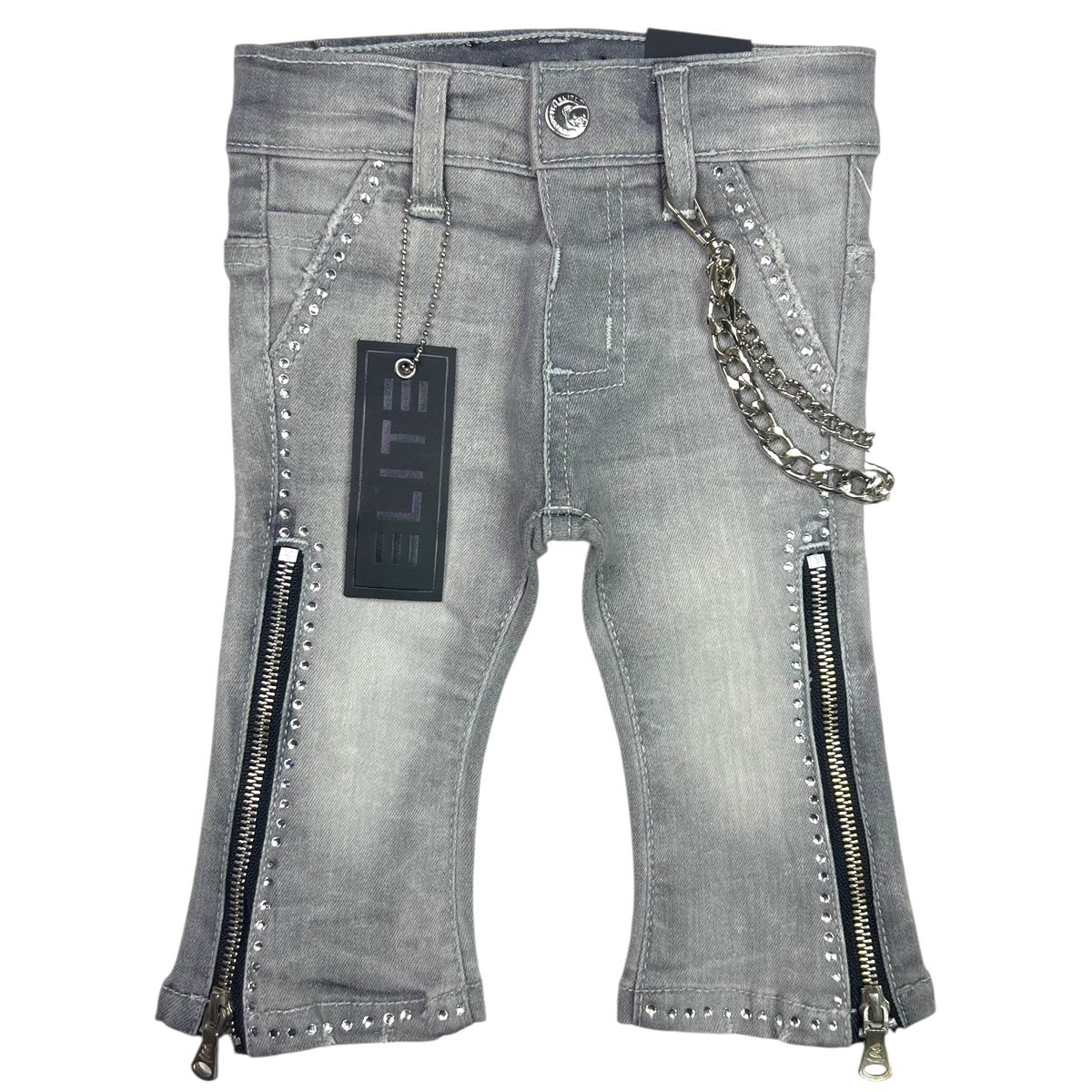 Grey Stone Line Washed Rhinestones Infant Boys Jeans