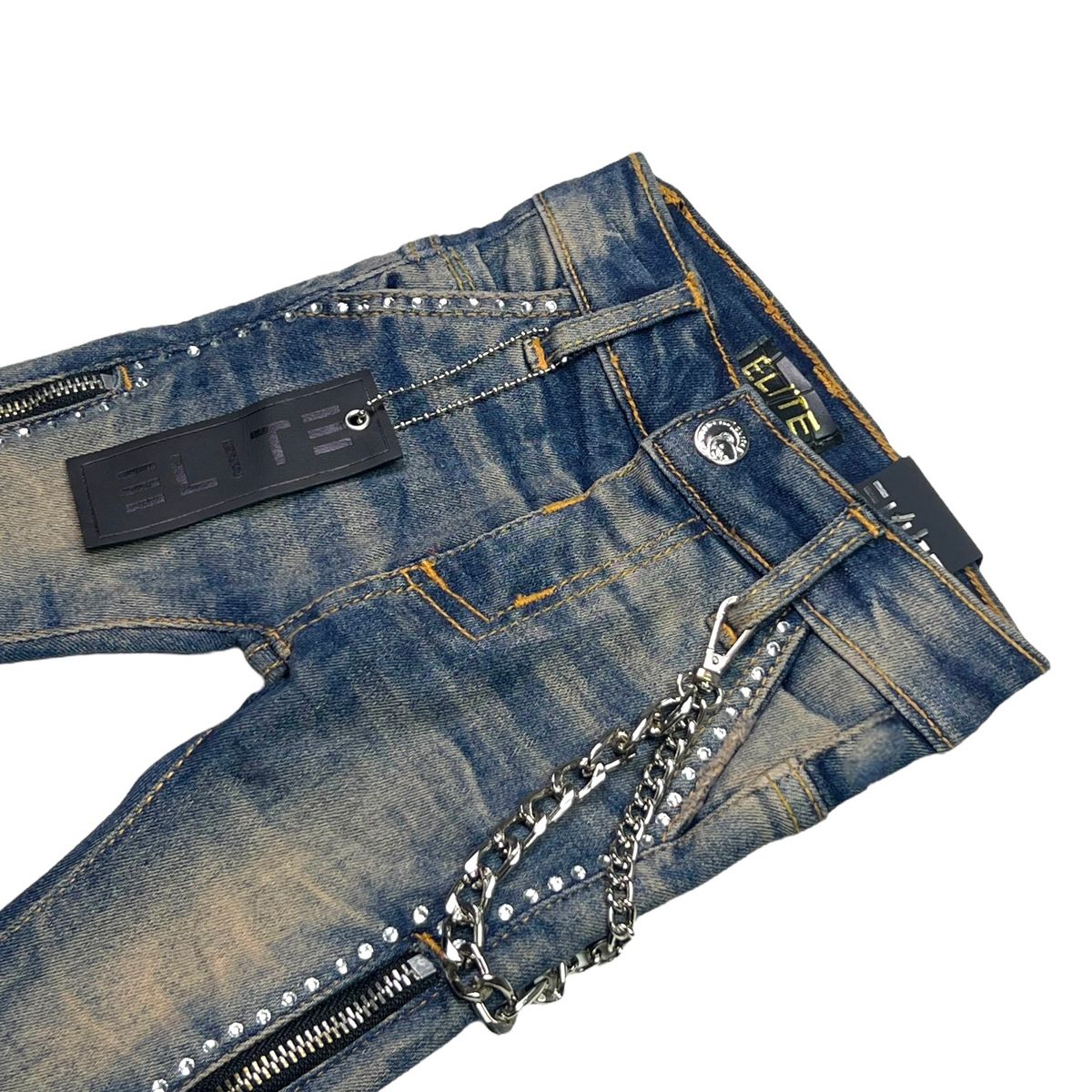 Vintage Stone Line Washed Rhinestones Infant Boys Jeans