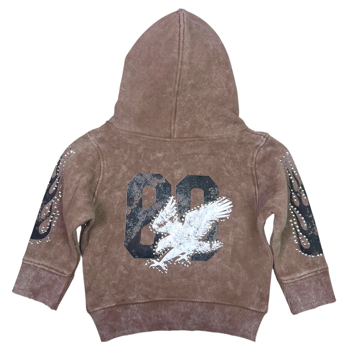 Noble Mocha Washed Rhinestones + Pearls Infant Boys Hoodie Zip Up