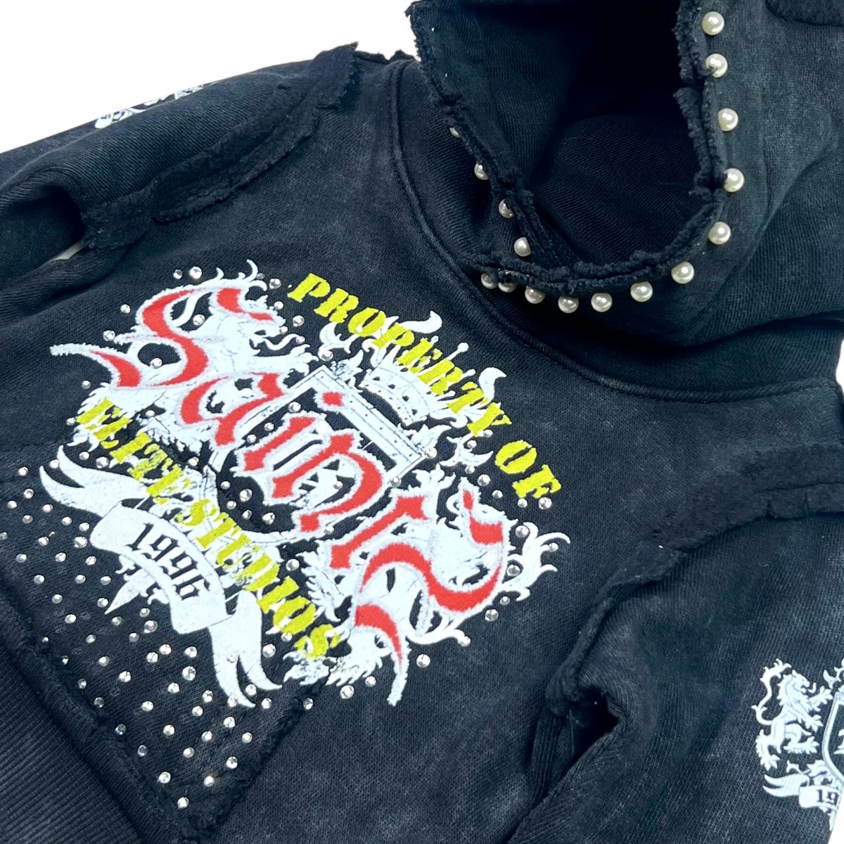 Saints Black Rhinestones + Pearls Infant Boys Hoodie