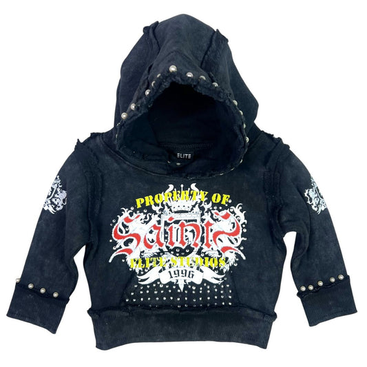 Saints Black Rhinestones + Pearls Infant Boys Hoodie