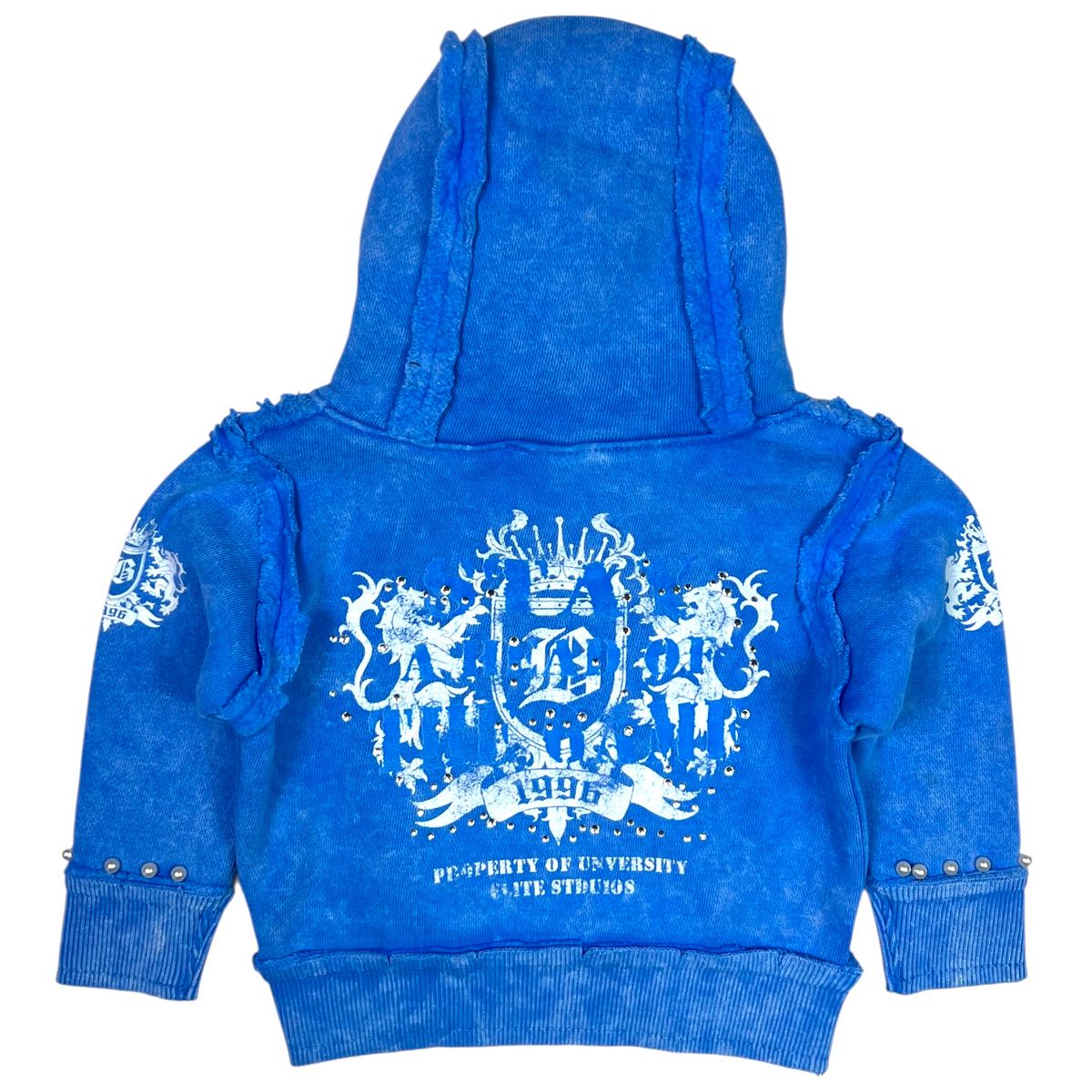 Saints Blue Washed Rhinestones + Pearls Infant Boys Hoodie