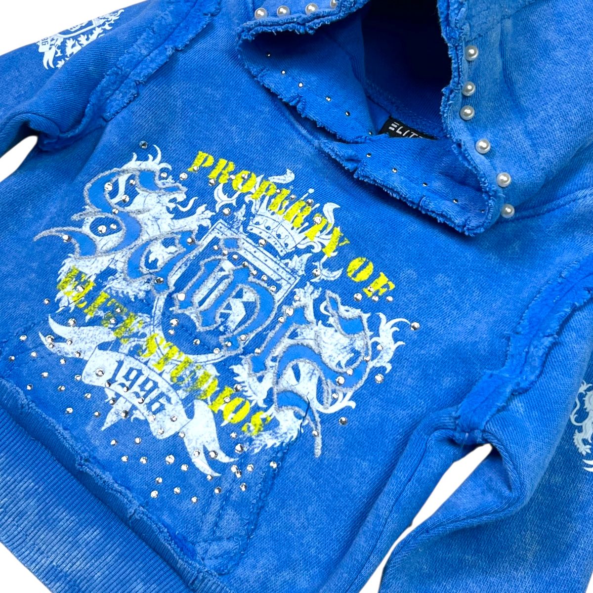 Saints Blue Washed Rhinestones + Pearls Infant Boys Hoodie