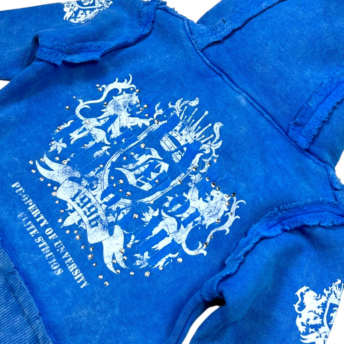Saints Blue Washed Rhinestones + Pearls Infant Boys Hoodie