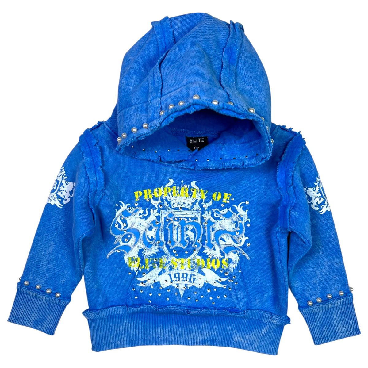 Saints Blue Washed Rhinestones + Pearls Infant Boys Hoodie
