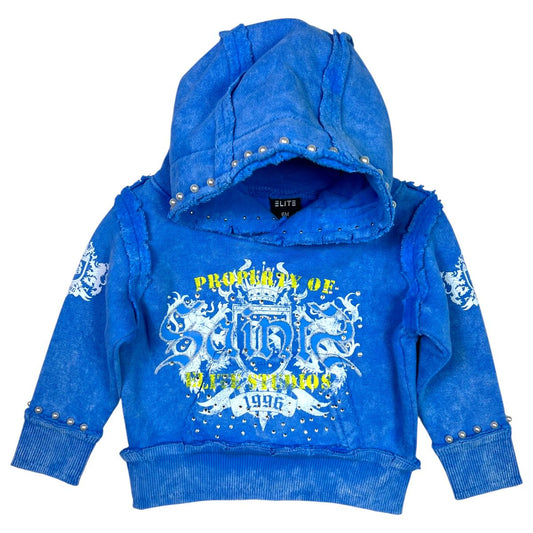 Saints Blue Washed Rhinestones + Pearls Infant Boys Hoodie
