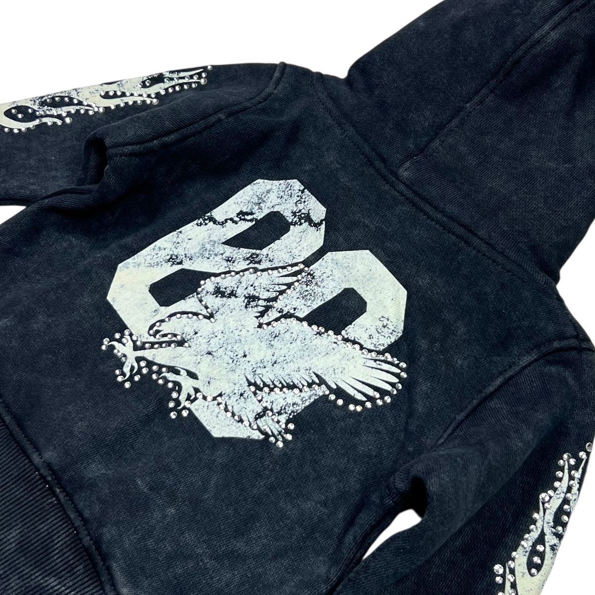 Noble Black Washed Rhinestones + Pearls Infant Boys Hoodie Zip Up