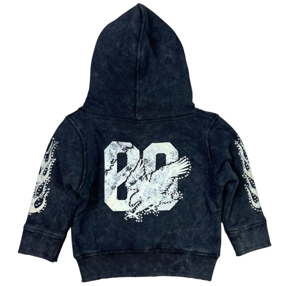 Noble Black Washed Rhinestones + Pearls Infant Boys Hoodie Zip Up