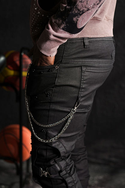 Black Phantom Premium Mens Stacked Jeans + Chain