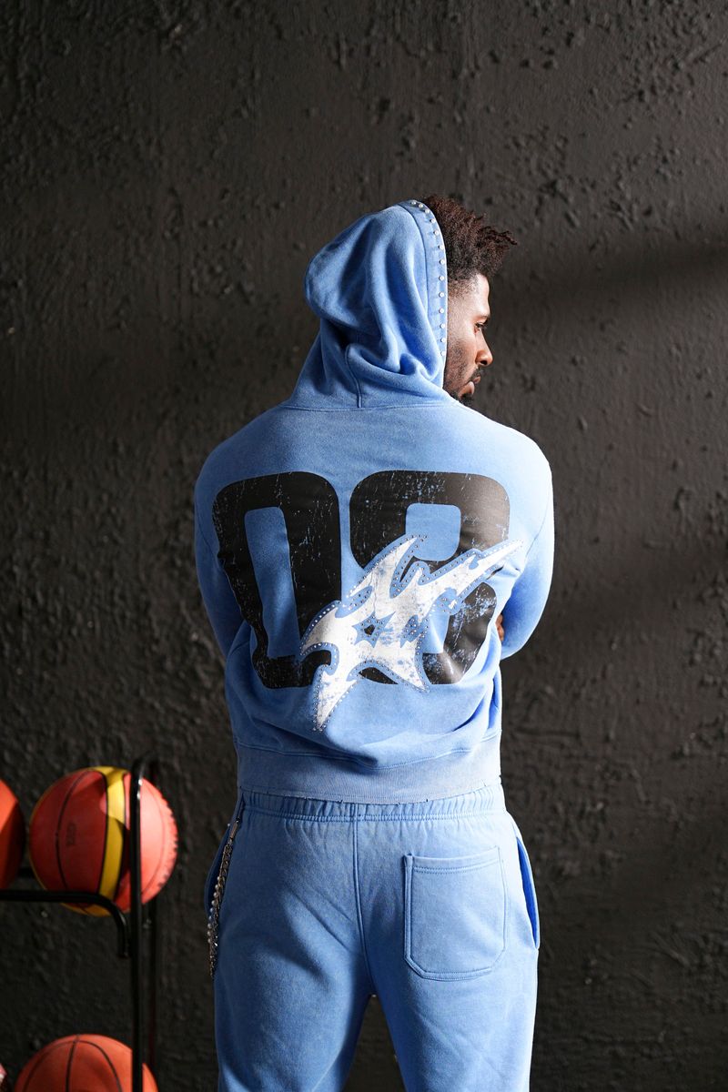 Vivid Blue Rhinestone Premium Mens Fleece Set – Elite Premium Denim