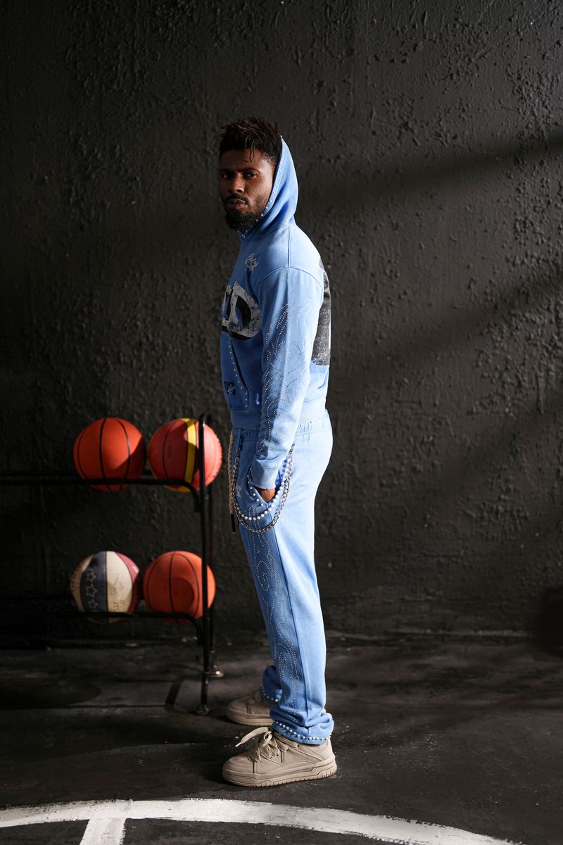 Vivid Blue Rhinestone Premium Mens Fleece Set – Elite Premium Denim